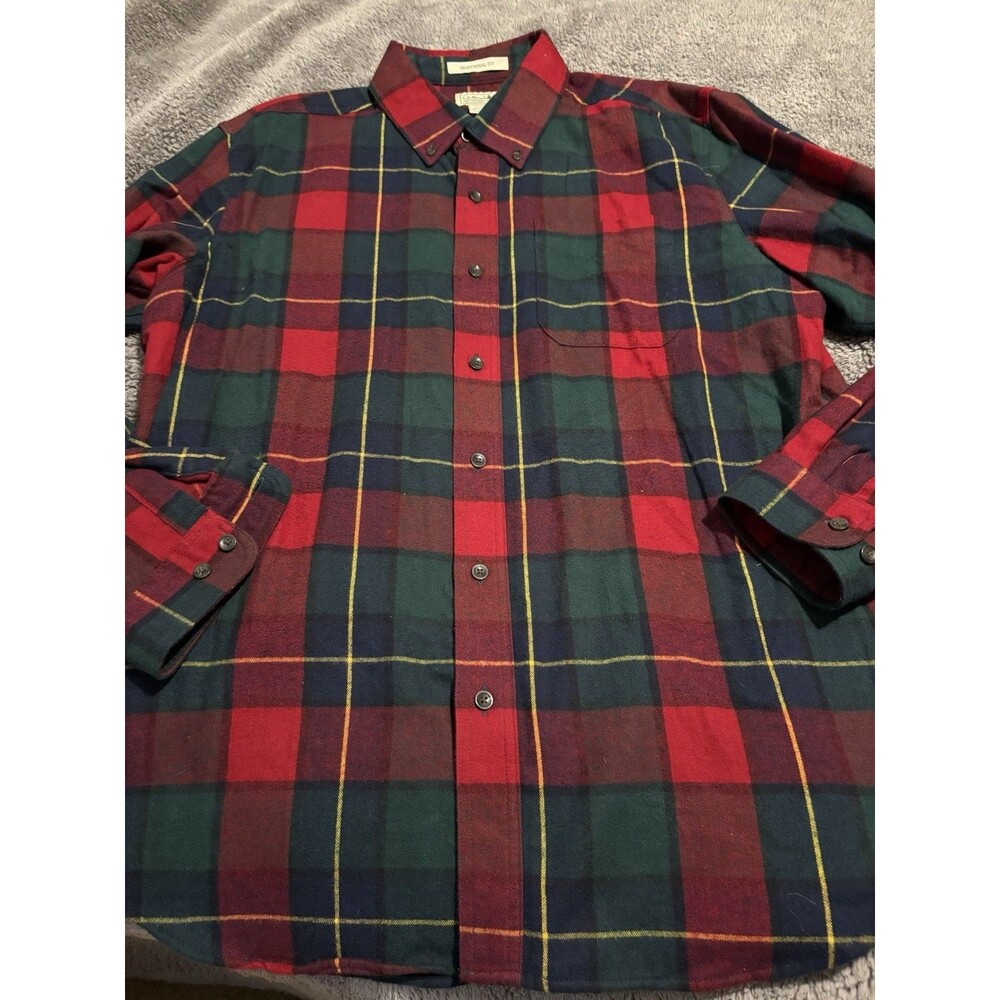 Vintage LL Bean Flannel Shirt Mens Large Red Plaid Outdoor Hiking Lumberjack